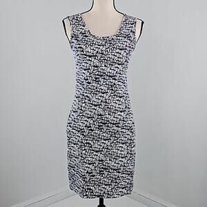 Persifor Abstract Palm Print‎ Navy White Tank Bodycon Mini Dress Women's Small